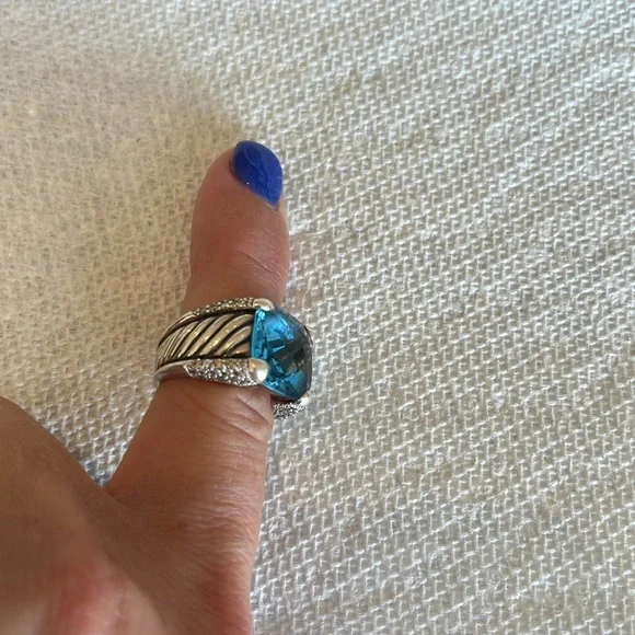 100% Authentic David Yurman blue Topaz/diamond ring size 7 - Picture 4 of 9